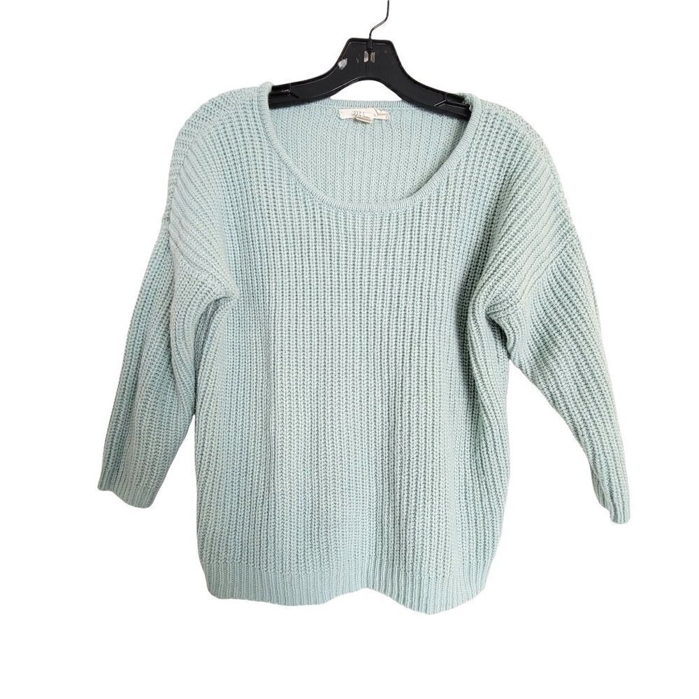 Forever 21 Metallic Waffle Knit Scoop Neck Pullover 3/4 Sleeve Sweater Sz Small